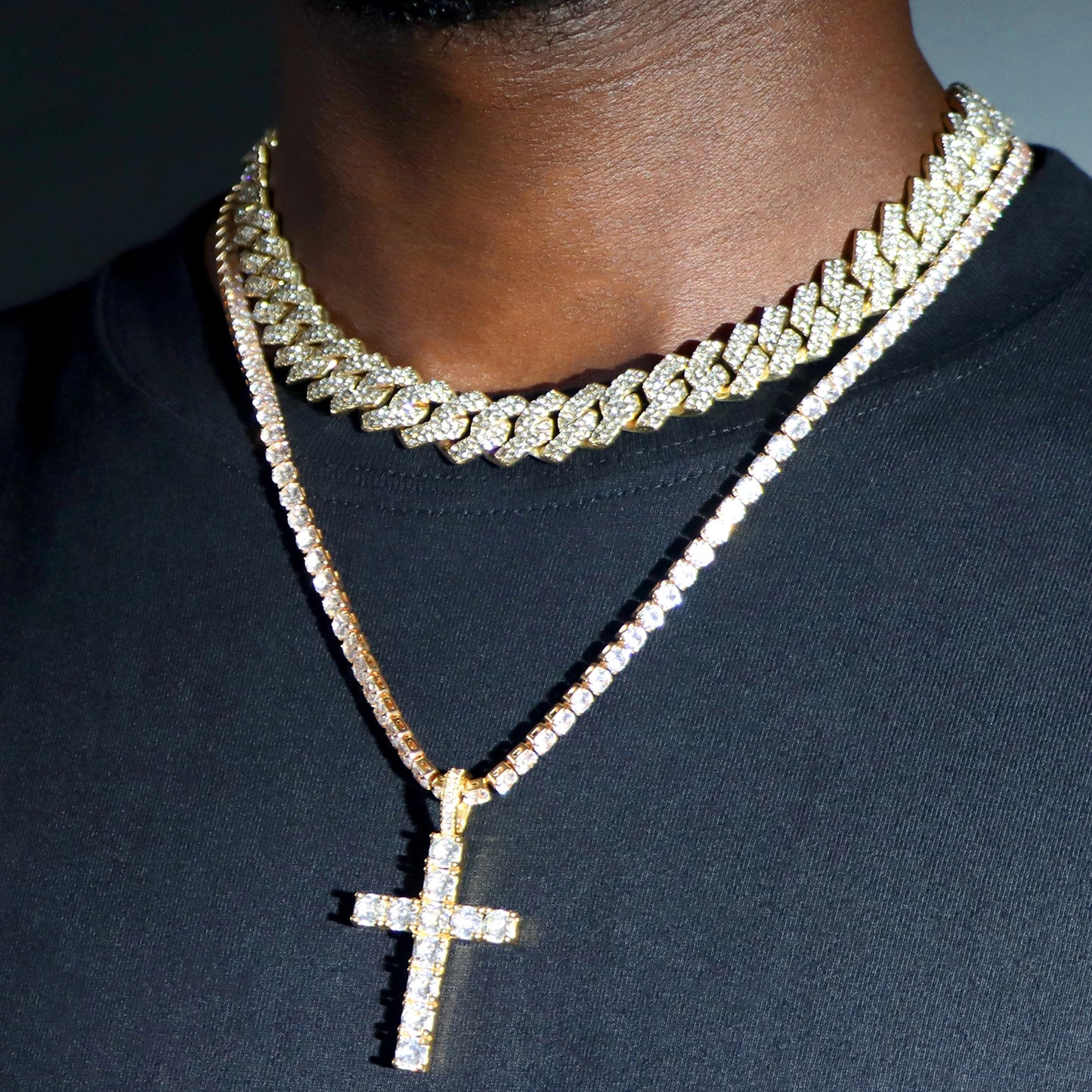 2 Piece 14mm Iced Out Christian Pendant With Cuban Link Chain