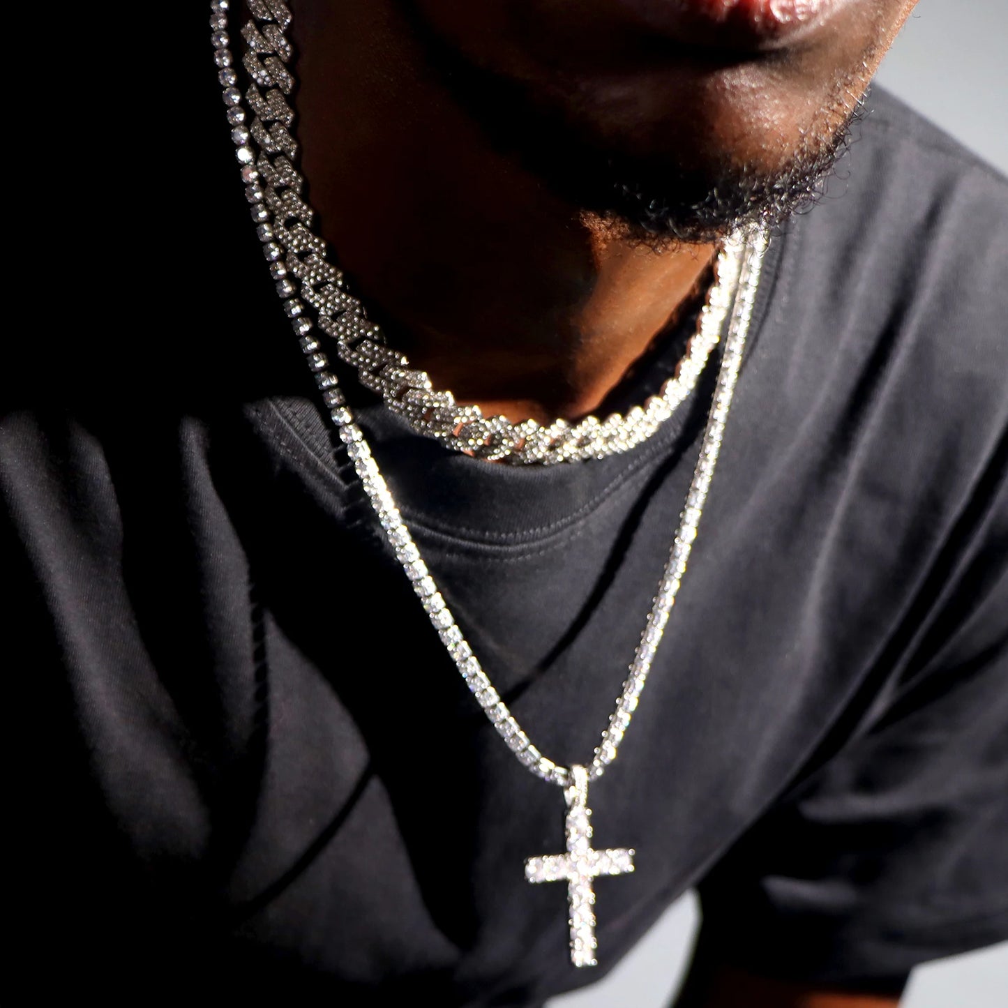 2 Piece 14mm Iced Out Christian Pendant With Cuban Link Chain
